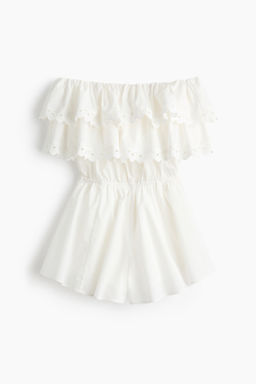 Mono corto off-the-shoulder con bordado ingl?s