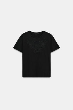 CAMISETA BORDADOS ALGOD?N / Negro - Zara фото 4