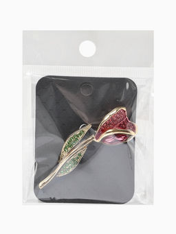 Брошь «Цветок» тюльпан, стразы, цвет розово-зелёный в золоте