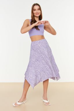 TRENDYOLMILLA Siyah Volanl? Asimetrik Yuksek Bel Midi Esnek Orme Etek TWOAW20ET0440  фото 41