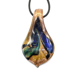 Подвеска из стекла цветного Лист 32*60мм цв.синий