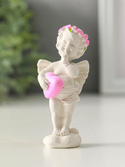 Фигурка гипс Ангел с сердцем стоит, 8 см, белый