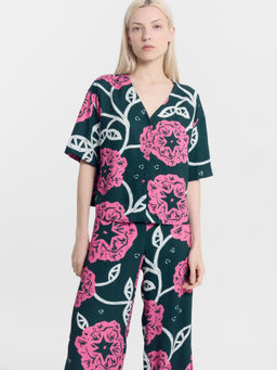 Комплект женский (жакет, брюки) зеленый с цветами - Mark formelle фото 4