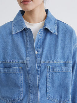 G?mlek Yaka Kad?n Jean Ceket