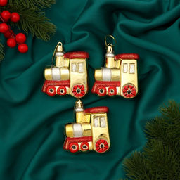 Ёлочные игрушки 3 шт. Зимнее волшебство. Паровозик пластик, 6.57 см, золото