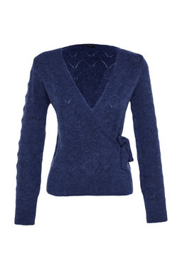 Indigo Yumusak Dokulu Kruvaze Yaka Triko Kazak TWOAW24KZ00837 - Trendyolmilla фото 6