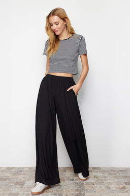 TRENDYOLMILLA Siyah Wide Leg Fitilli Esnek Orme Pantolon TWOSS24PL00075 фото 3