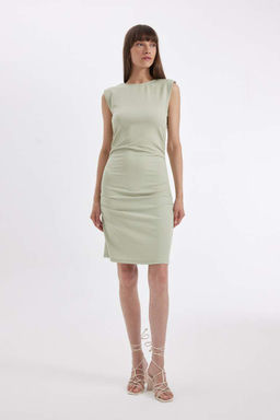 Облегающее платье миди из крепа без рукавов с круглым вырезом - Defacto фото 2