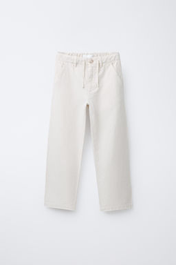 COTTON AND LINEN STRAIGHT-LEG TROUSERS