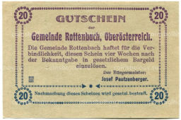 20 геллеров 1920 года Австрия Роттенбах (нотгельд)
