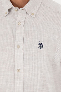 Рубашка мужская U.S. Polo Assn с длинным рукавом кремовая  фото 7