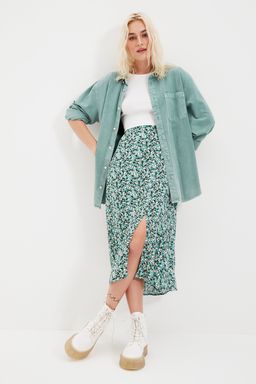 TRENDYOLMILLA Siyah Y?rtmac Detayl? Cicek Desenli Viskon Kumasl? Midi Dokuma Etek TWOSS20ET0230 фото 7