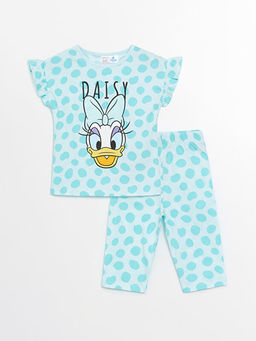 Bisiklet Yaka K?sa Kollu Daisy Duck Bask?l? K?z Bebek Pijama Tak?m