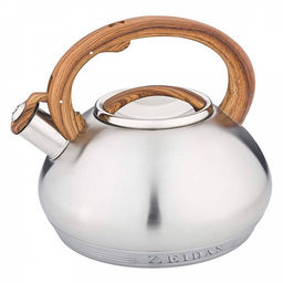 Чайник из нержавеющей стали "Zeidan" 3л, со свистком, фиксированная прорезиненная ручка "под дерево", курковый механизм, 7-ми степовое капсулированное индукционное дно, подарочная коробка (Китай) Подходит для всех видов плит, включая индукционную!