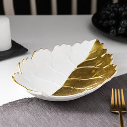 Блюдо для фруктов Доляна «Золотой лист», 25.5×17×3.5 см, цвет золотой с белым