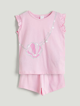 Bisiklet Yaka Bask?l? K?z ?ocuk Ti??rt ve ?ort