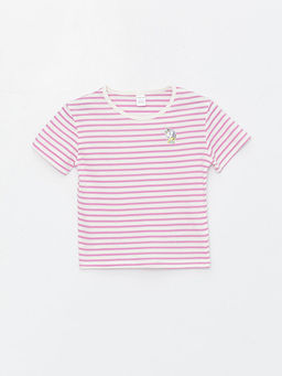 Bisiklet Yaka K?sa Kollu ?izgili K?z Bebek Ti??rt - Waikiki фото 3