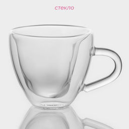 Набор кружек с двойными стенками Доляна Сердце, 150 мл, 11.5?8.5?8 см, 2 шт., стекло, прозрачный  фото 2