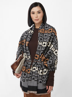 в составе ШЕРСТЬ и КАШЕМИР  Большой, мягкий, теплый двусторонний палантин с принтом. - Tantino фото 6