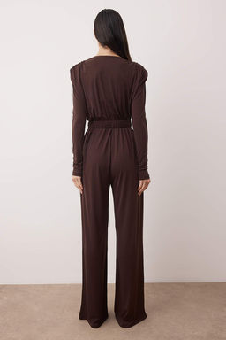 Kahverengi Kruvaze Yaka Kemer Detayl? Vatkal? Orme S?k/Gece Tulum TPRAW26TU00001 - Trendyolmilla фото 4