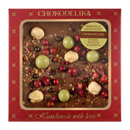 Шоколад молочный с украшением Вишня, фундук, карамель 75 гр