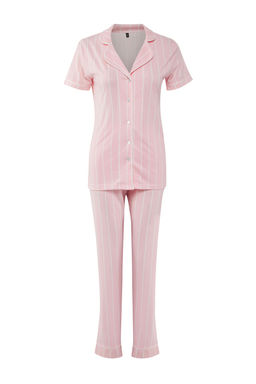Trendyolmilla Pembe Cizgili Biye Detayl? Uyku Bantl? Orme Pijama Tak?m? THMSS21PT1225  фото 15