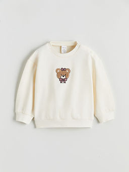Bisiklet Yaka Bask?l? K?z Bebek Sweatshirt