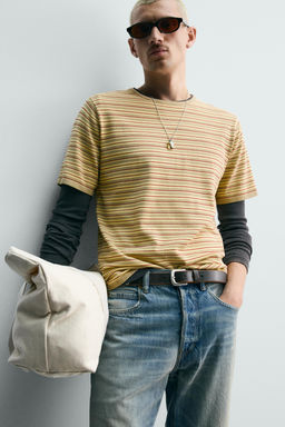 CAMISETA JACQUARD RAYAS / Amarillo