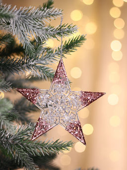 Цена за 2 шт. Ёлочная игрушка Зимнее волшебство. Звезда сияние кончики блеск, 1212 см, прозрачно-розовый  фото 9