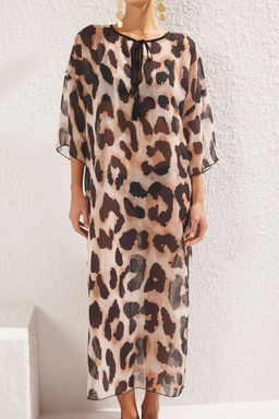 TRENDYOLMILLA Leopar Desenli Maxi Dokuma Baglamal? Sifon Plaj Elbisesi TBESS25EL00006  фото 3