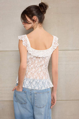 Teen Ekru Fitted/Vucuda Oturan Havuz Yaka Kolsuz Baglama Detayl? Dantel Orme Bluz TWOSS26BZ00251 - Trendyolmilla фото 3