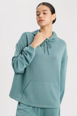DeFactoFit Oversize Genis Kal?p Premium Kapusonlu Kanguru Cepli Sporcu Sweatshirt