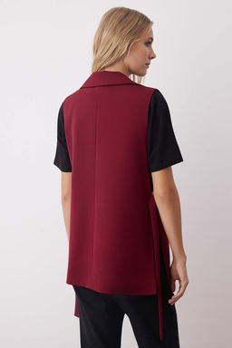 Bordo Oversize Aksesuarl? Yandan Baglama Detayl? Tek Dugmeli Astarl? Dokuma Yelek TWOAW23YE00032