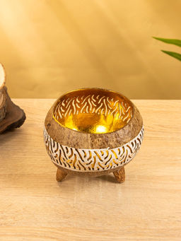 Подсвечник из кокоса, 15×15×13 см, белый