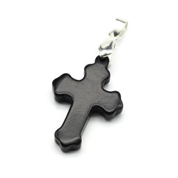 Крестик нательный из натурального черного янтаря 23*33мм Радуга камня