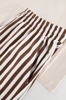 Bej - Kahve Regular Fit Cizgili Couple/Cift Orme Erkek Pijama Tak?m? TMNAW25PT00049