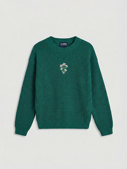 Bisiklet Yaka Nak??l? K?z ?ocuk Triko Kazak