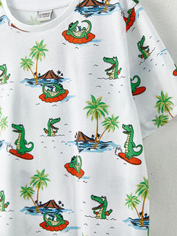 Bisiklet Yaka Bask?l? K?sa Kollu Pamuklu Erkek ?ocuk Ti??rt - Waikiki фото 3