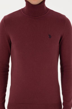 Erkek Slim Fit Bo_azl_ Yaka Bordo Kazak - U.s. polo assn фото 6
