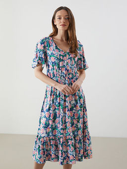 V Yaka ?i?ekli Elbise