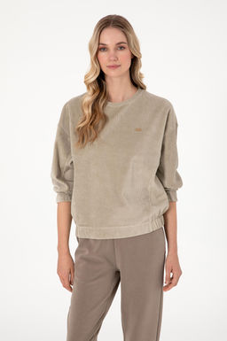 Kad_n A__k Haki Sweatshirt Sepette S_rpriz _ndirim