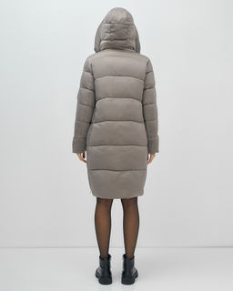 Пальто зимнее утепленное с капюшоном женское серого цвета 7638Sr - Visdeer фото 7