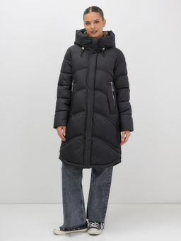 Пальто зимнее утепленное с капюшоном женское черного цвета 7747Ch - Visdeer фото 6