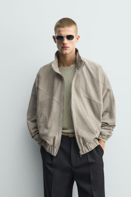 CAZADORA RELAXED FIT PIEL ANTE / Gris topo - Zara фото 2
