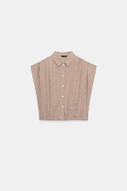CAMISA CORTA CUADRO VICHY / marron/blanco