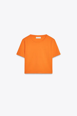 CAMISETA CROPPED MANGA CORTA / Naranja