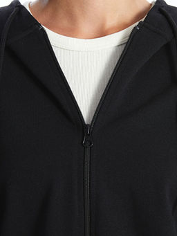 Kap??onlu D?z Oversize Kad?n Fermuarl? Sweatshirt