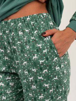 Пижама женская кулирка с брюками "ЗИМНИЙ ЛЕС" ЗЕЛЕНЬ