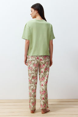 Trendyolmilla Fusya-Cok Renkli %100 Pamuklu Cicekli Orme Pijama Tak?m? THMSS24PT00230  фото 12