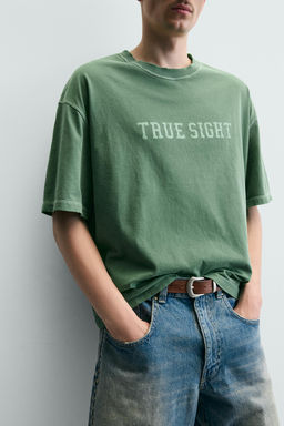 CAMISETA BOXY FIT LAVADA GR?FICOS / Verde - Zara фото 5